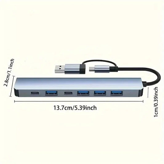 7 Ports USB 3.0 Type C Hub 7-in-1 Concentrator Docking Station U Disk Card Reader PD Fast Charge For MacBook Laptop PC Computer