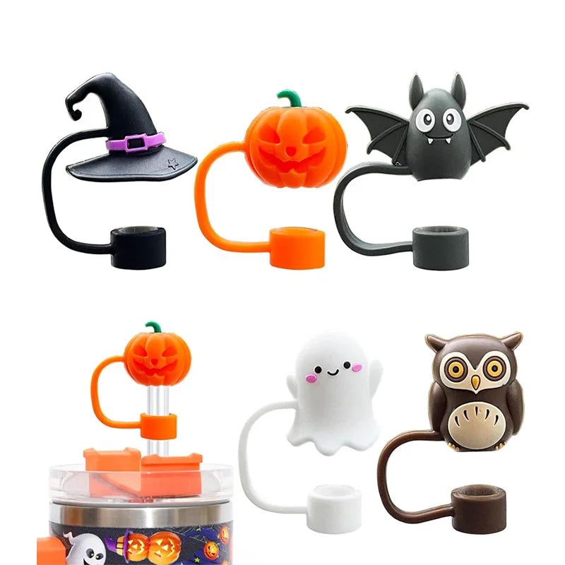 5/1PCS Halloween Straw Cover Cap for Stanley Cup Silicone Straw Topper for 10mm Straw Dust-Proof Reusable Straw Tips for Tumbler