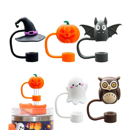 5/1PCS Halloween Straw Cover Cap for Stanley Cup Silicone Straw Topper for 10mm Straw Dust-Proof Reusable Straw Tips for Tumbler