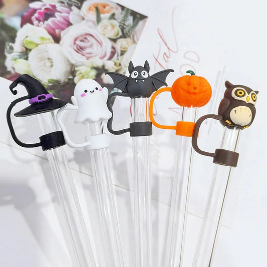 5/1PCS Halloween Straw Cover Cap for Stanley Cup Silicone Straw Topper for 10mm Straw Dust-Proof Reusable Straw Tips for Tumbler