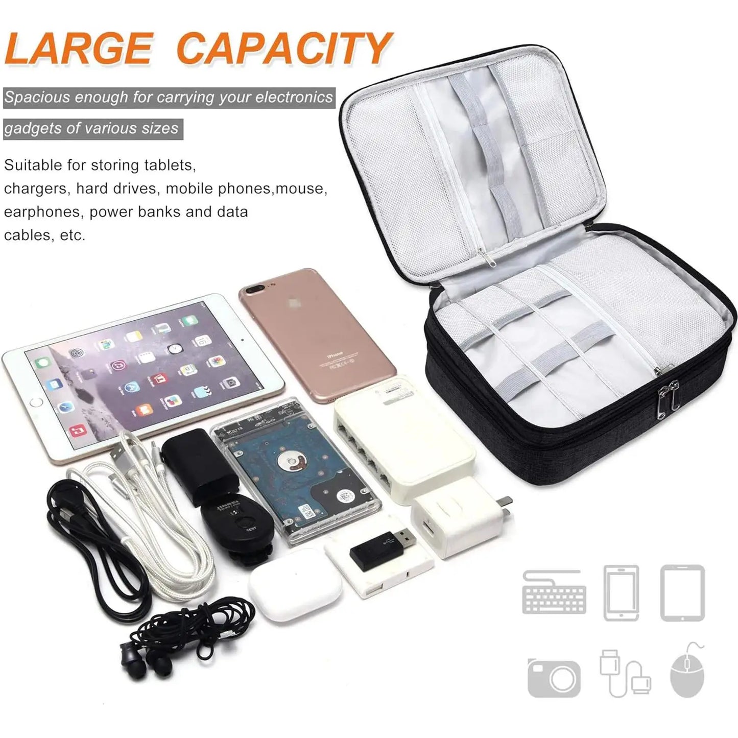Electronics Organizer Bag Waterproof Carrying Pouch Travel Bag Universal Cable Storage Bag for Cable USB Charger Phone Accessory