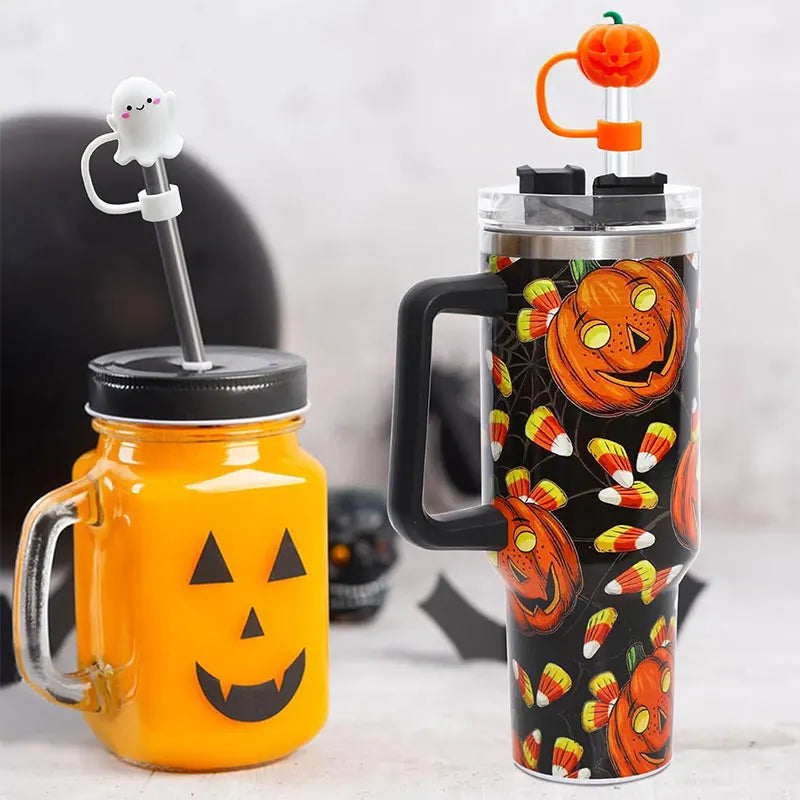5/1PCS Halloween Straw Cover Cap for Stanley Cup Silicone Straw Topper for 10mm Straw Dust-Proof Reusable Straw Tips for Tumbler